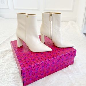 Tory Burch Penelope mid ankle bootie boots size 7.5, bone neutral white, NWB!